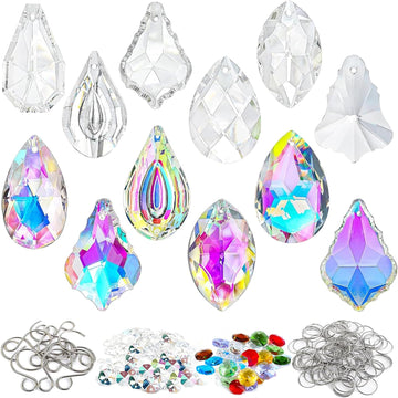 212pcs Sun Catcher Crystals Making Kit for Adults Clear Hanging Prism Sun Catcher with Crystals Rainbow Maker 12