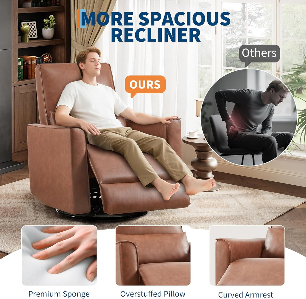 Recliner Chair, 360° Swivel Rocker Glider Nursery Chair with Padded Armrest and Deep Seat, PU Leather Upholstered