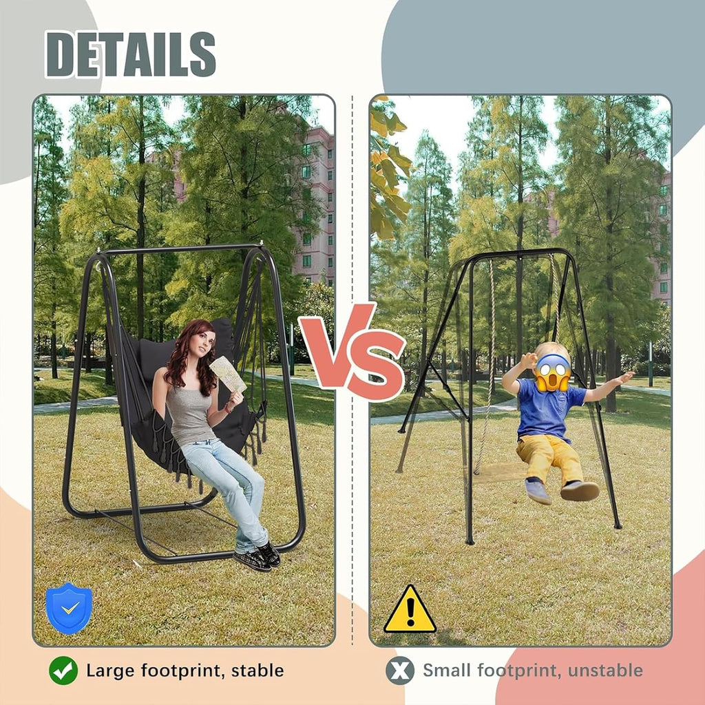 Hammock Chair with Stand, Heavy Duty A-Frame | Beam Design, Square Support Base, Rustproof Swing Stand with Chiar for