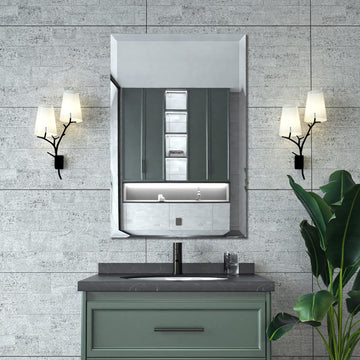 Beveled Mirror 24x36 Frameless Bathroom Wall Mirror Shatterproof