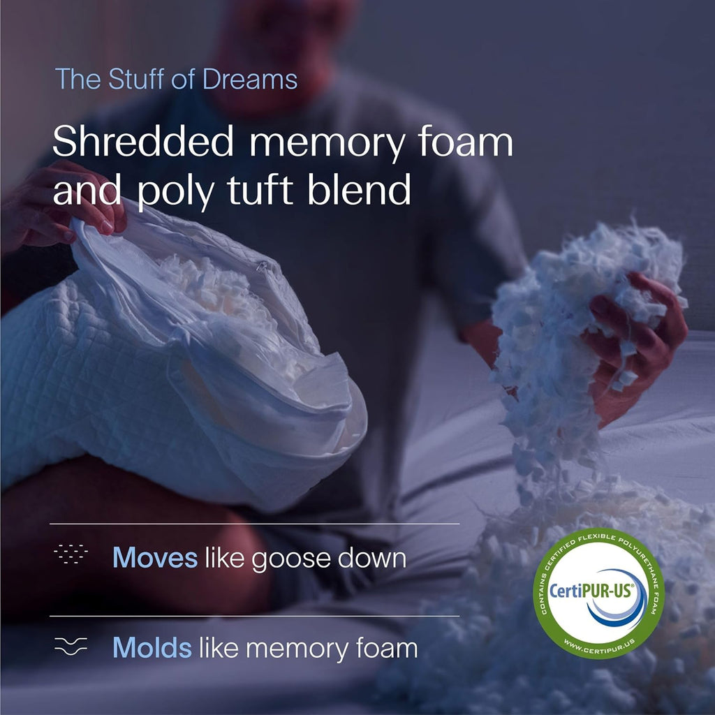 Signature Adjustable Shredded Memory Foam Pillow King | CertiPUR-US Certified | Bamboo Rayon Cover | Side Back