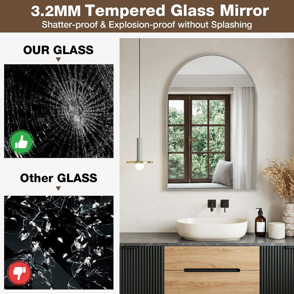 24"x36" Nickel Arched Bathroom Vanity Mirror 2Pack, Dark Brushed Frame with Arched Top and Clean-Lined