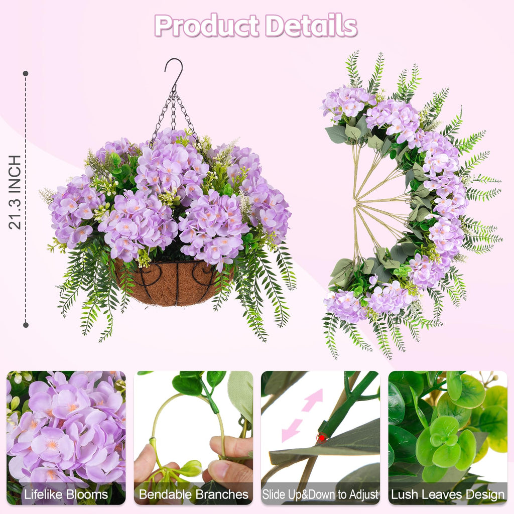 Artificial Light Purple Hydrangea Flowers with Hanging Basket