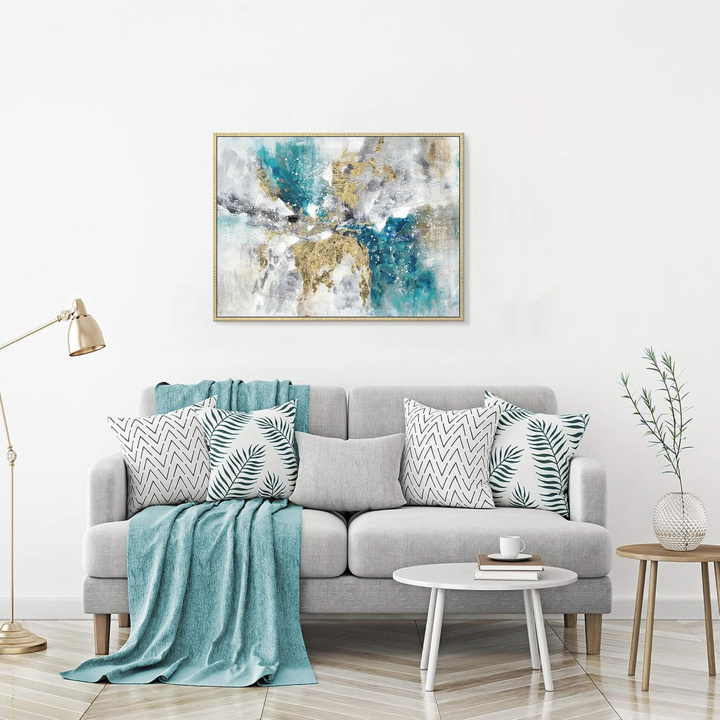 Abstract Canvas Framed Wall Art: Marble Abstract Heavy Texture Pictures Minimalist Painting with Gold Foil