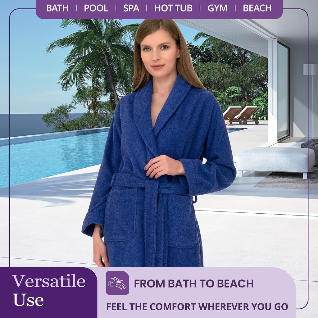 Women's Robe, 100% Cotton Short Terry Shawl Bathrobe