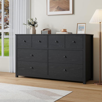 Black 8 Drawer Dresser, Large Modern Dresser for Closet, Bedroom | Storage Chest with Large Drawers & Wide Top