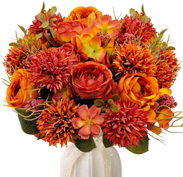 Bundles Fall Artificial Flowers Bouquet Fake Peony Silk Chrysanthemums Autumn Faux Floral Arrangements Decor Indoor - Set of 2