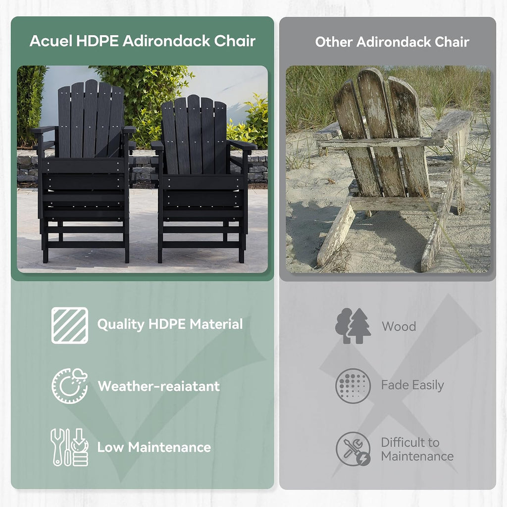Stackable Adirondack Chairs Set of 2,HDPE,Black | Durable, All-Weather Patio Seating with Wood Texture, Low