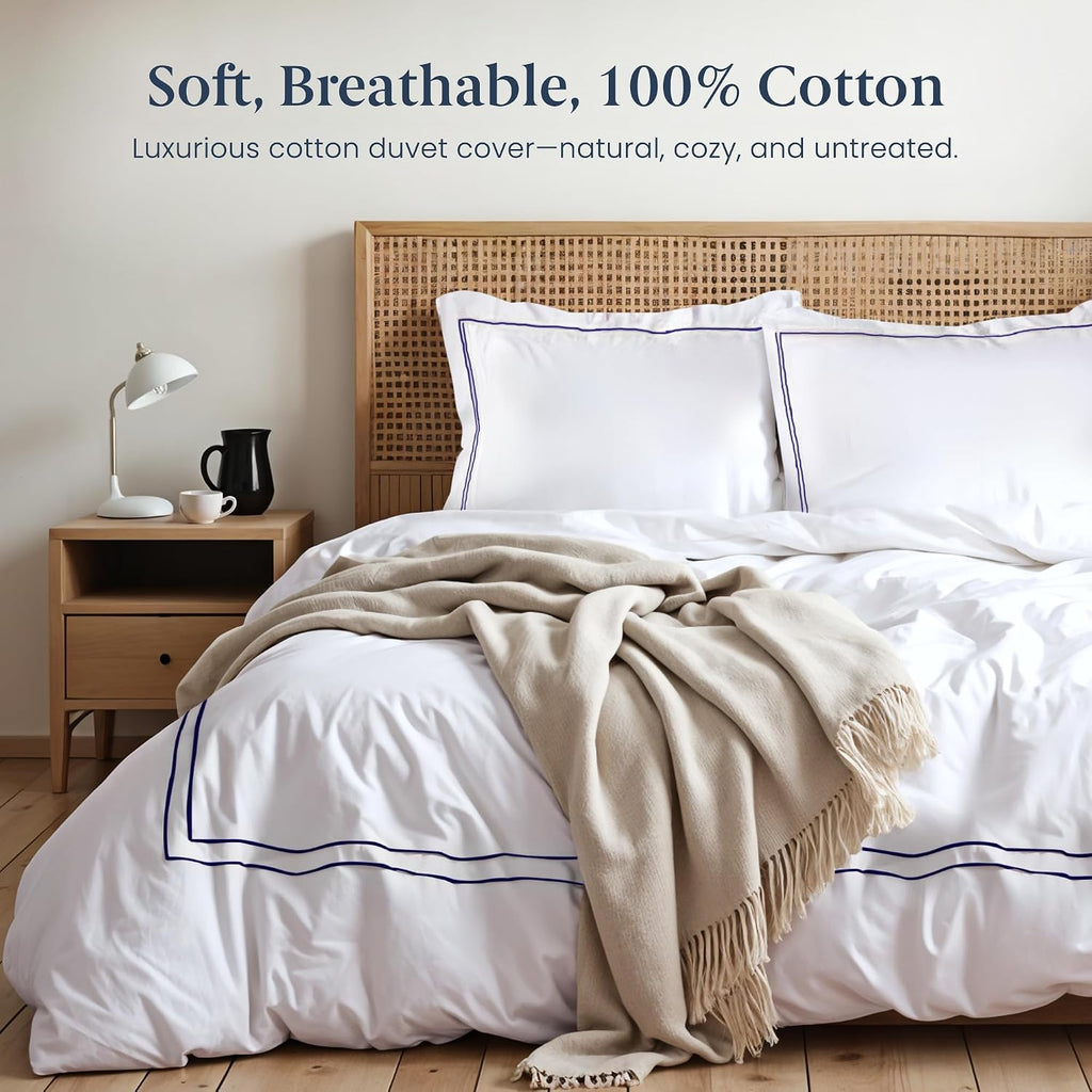 Duvet Cover Queen (3 Pieces), 100% Cotton Percale, Full/Queen, Soft, Breathable & Lightweight, Including Duvet Cover - Set of 3