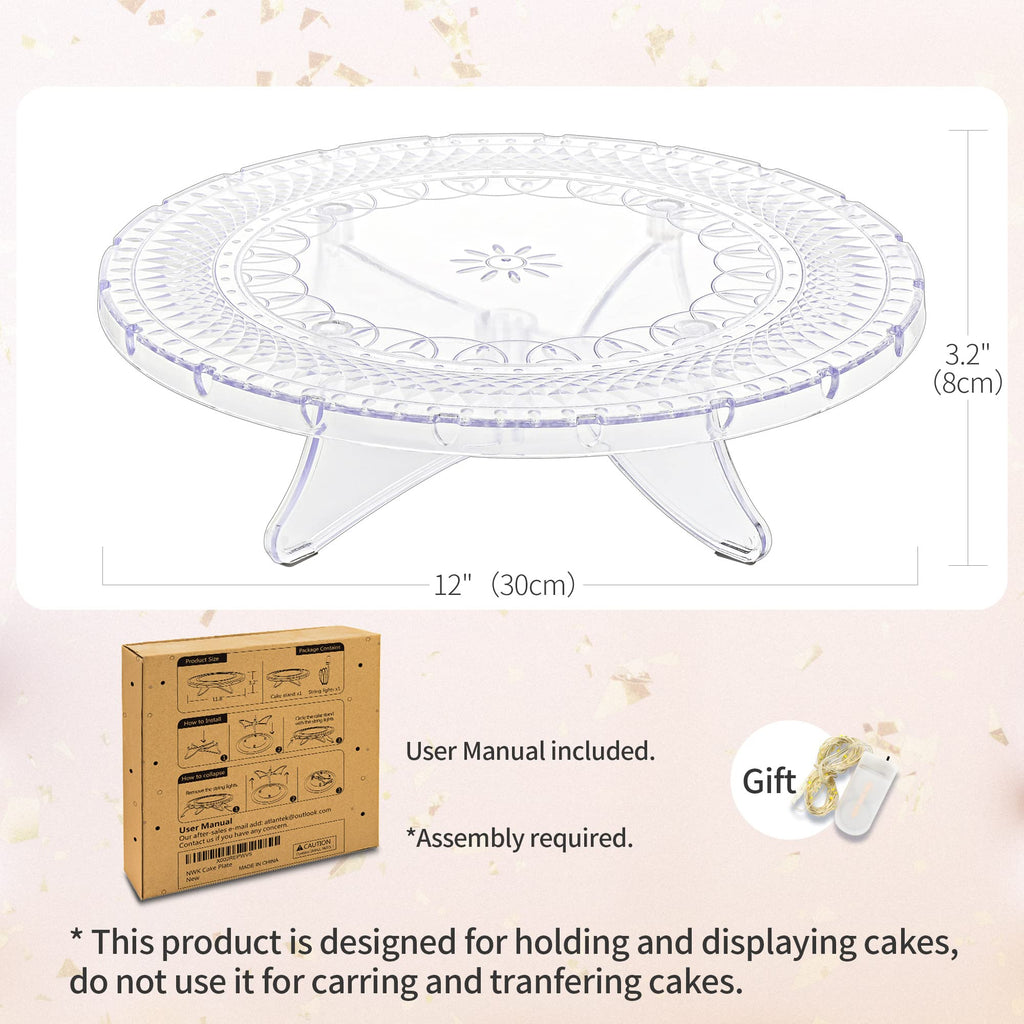 12inch Clear Round Cake Stand with String Lights