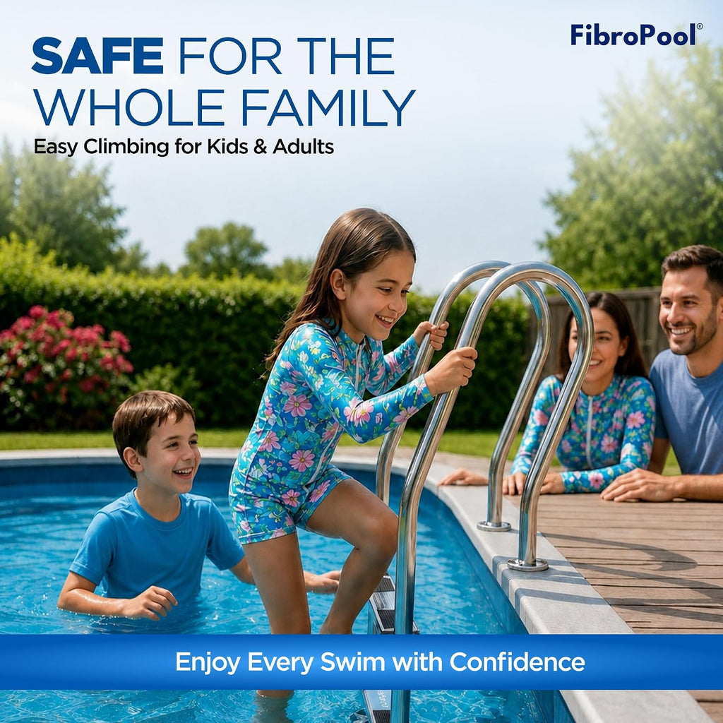 4-Step Pool Ladder - Non-Slip, 250 lb - 76 in - Stainless Steel | Above Ground Deck Mount, Weather Resistant Finish