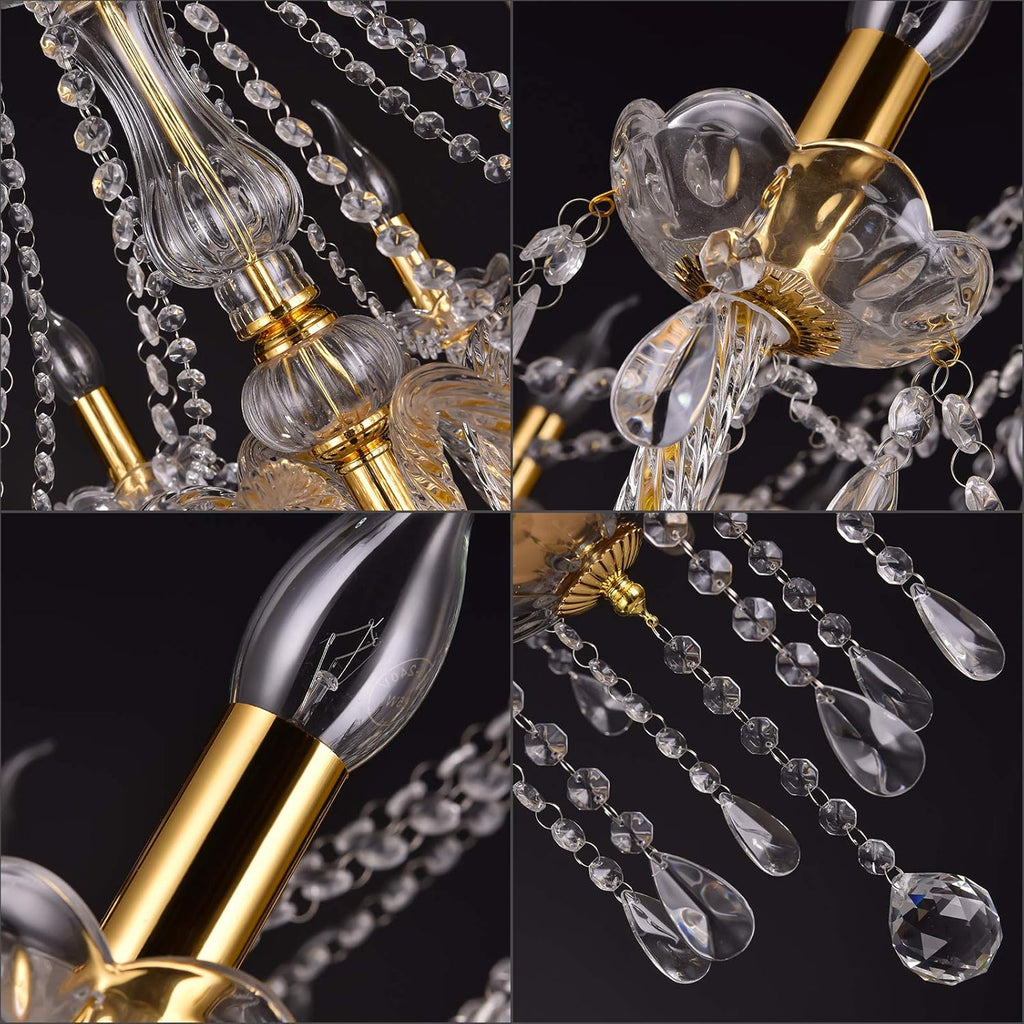 Gold Color Luxurious Candle Crystal Chandelier, 15 Lights K9 Modern Crystal Chandelier for Dining Room, Glass Ceiling Pendant Lamp for Living Bedroom Lighting Hall Balcony