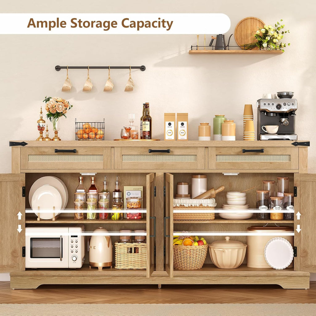 61” Large Buffet Cabinet with Storage, Sideboard Cabinet with 4 Doors and 3 Drawers, Farmhouse Buffet Table