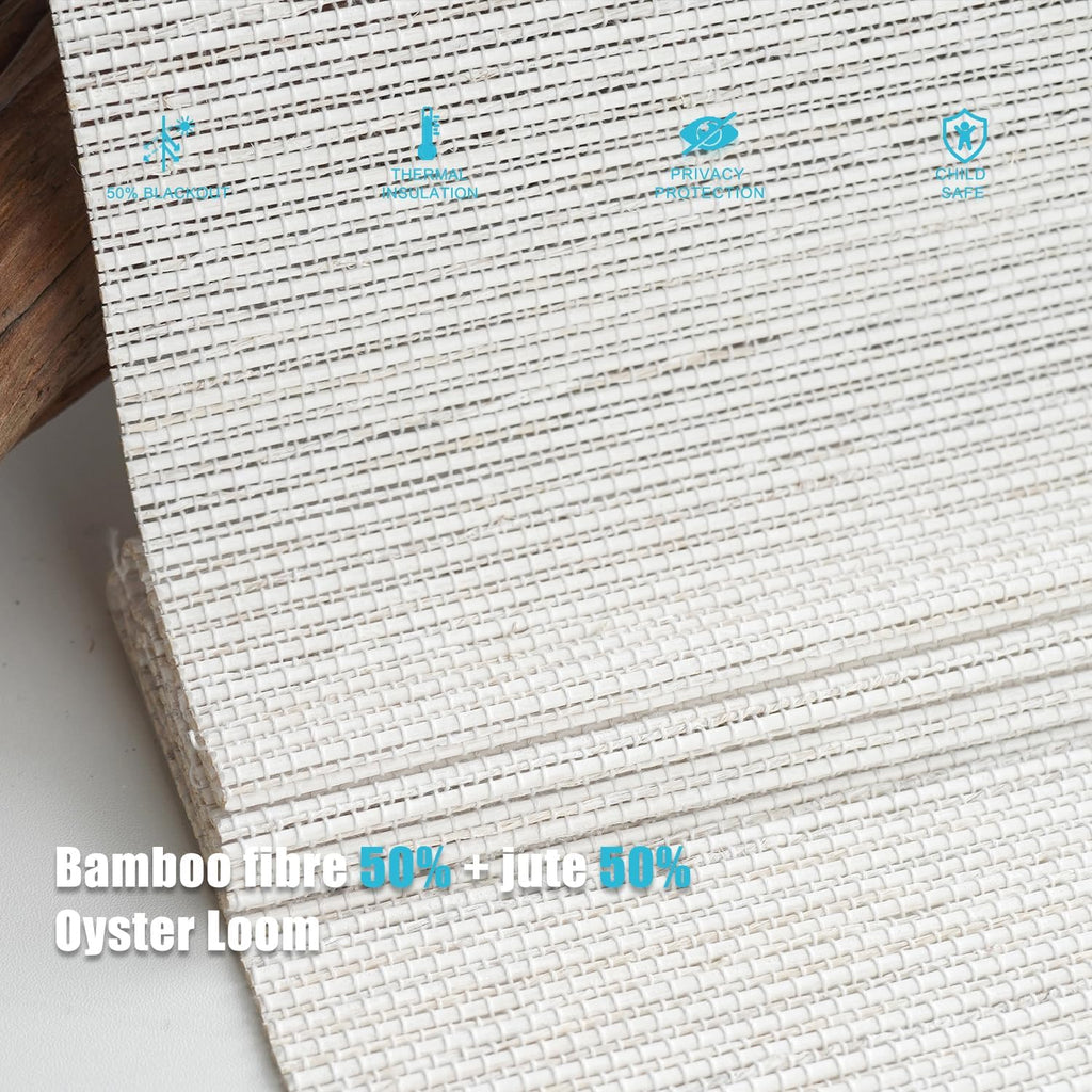 Motorized Bamboo Roman Blinds with Remote, Woven Roman Shades Compatible with Alexa Google Home, Automatic Bamboo