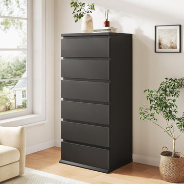 Black Dresser, 6 Drawer Dresser , Wooden Chest of Drawers with Handleless Drawers, 19.7" W x 15.7" D x 47.2" H