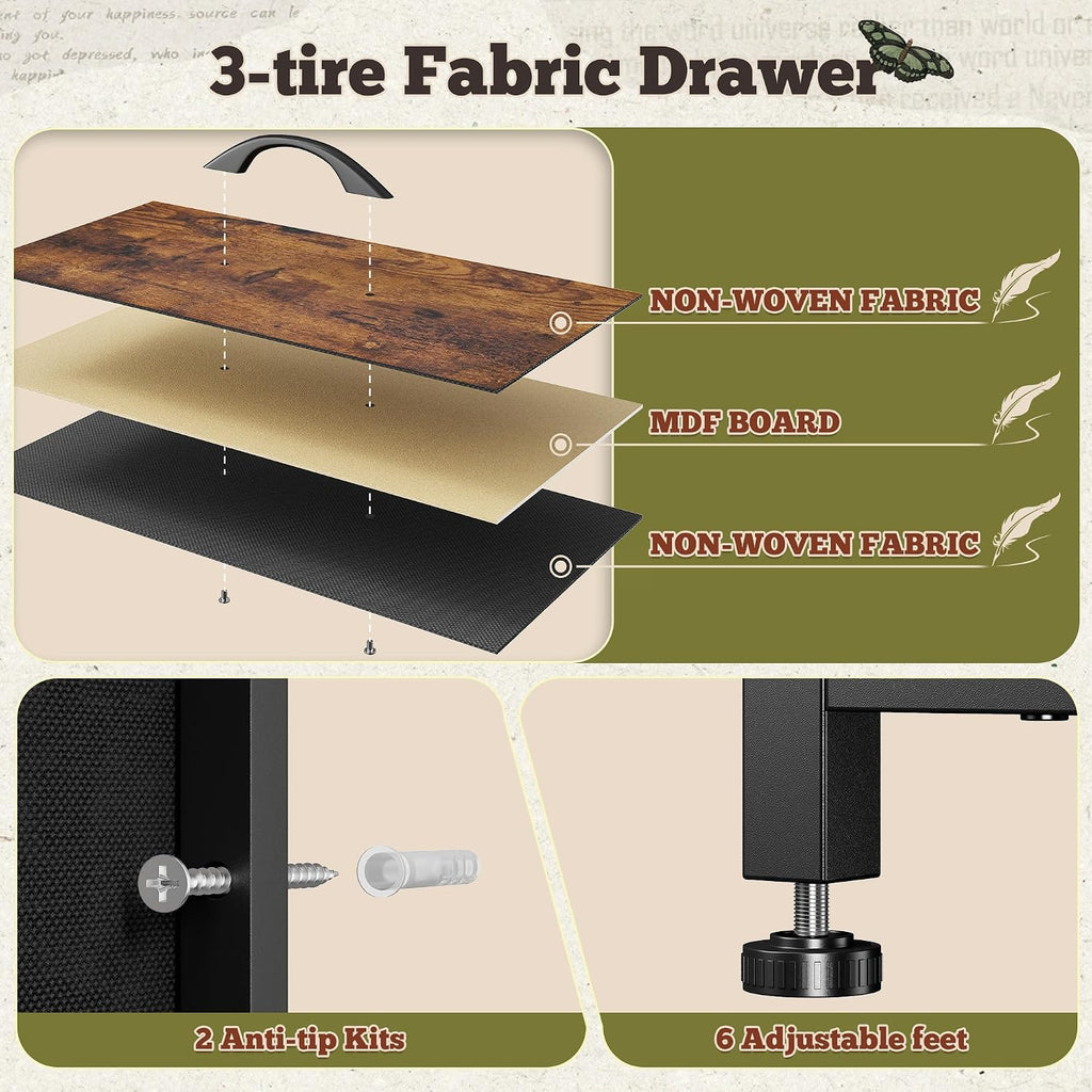 55" W Dresser with 9 Drawers LED TV Stand with Power Outlets for 45, 55, 65 Inch TV Sturdy Long Chest of Drawers with