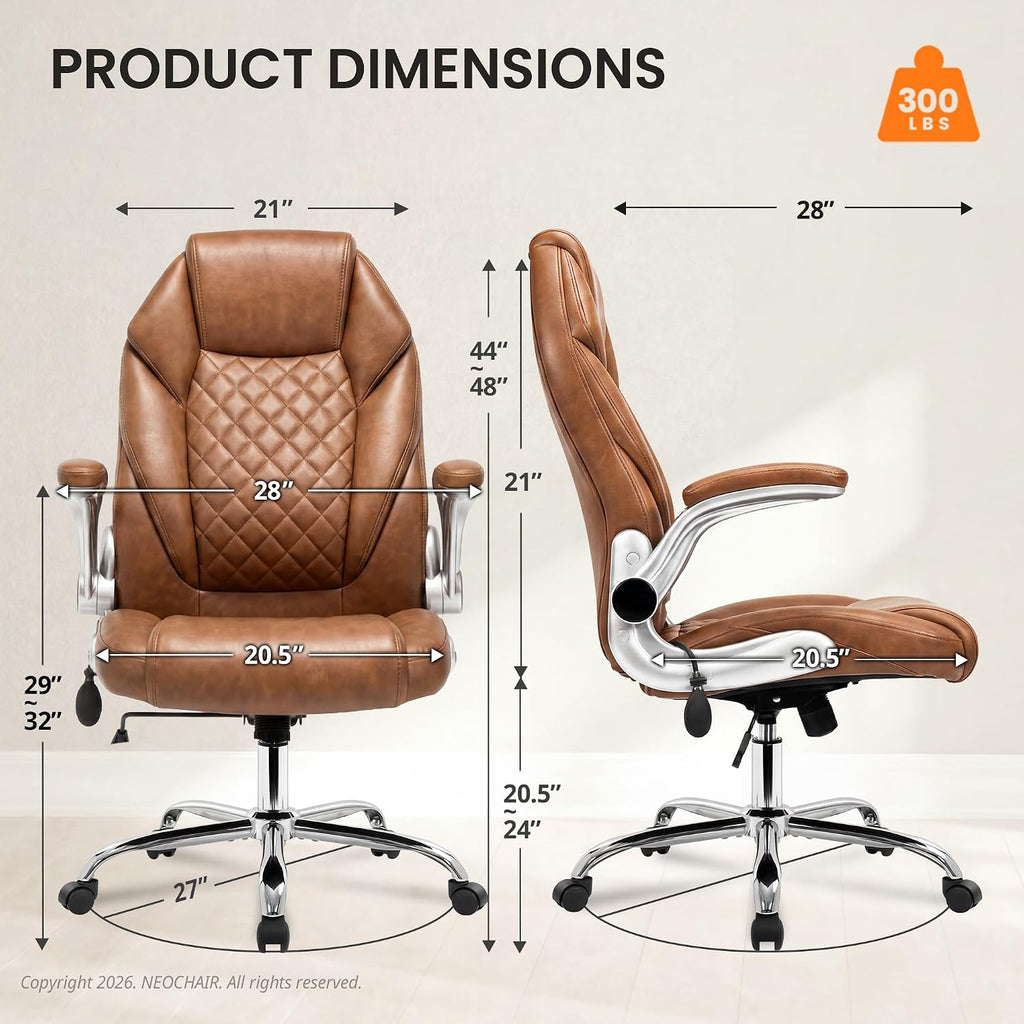 Executive High Back Ergonomic Computer Desk Chair with Adjustable Lumbar Support Padded FILP-up Arms PU Leather Comfy
