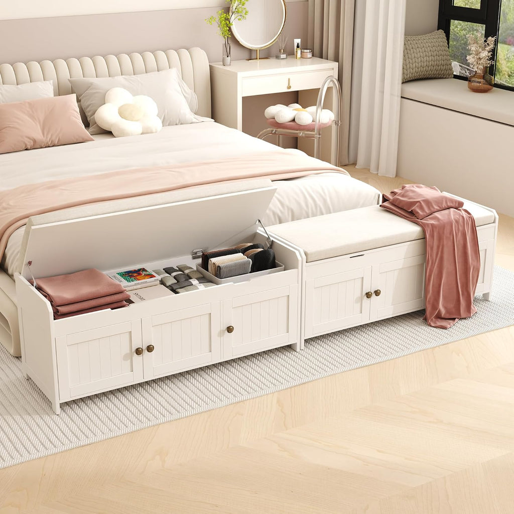 41.3" Shoe Bench with Lift Top Storage, Entryway Bench with Cushioned Seat, Wooden End of Bed Bench, Shoe Cabinet