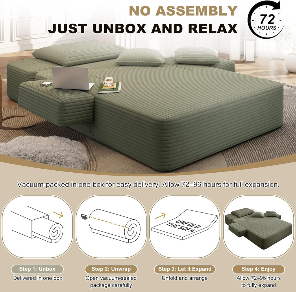 60.2" Oversized Chaise Lounge Chair, Boneless Corduroy Cloud Couch, Deep Seat Convertible Sofa Bed with 3 Pillows