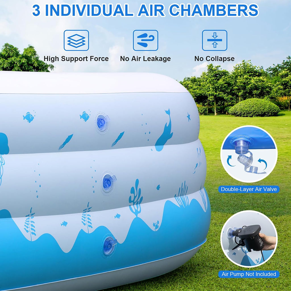 Large Inflatable Pools with Lights, 145" X 74" X 22" Family Inflatable Swimming Pools for Adults, Blow Up Pool Solar