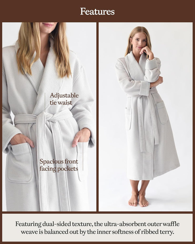 Waffle Bath Robe, Lightweight Spa Robe with Pockets | 40% Viscose from Bamboo Blend