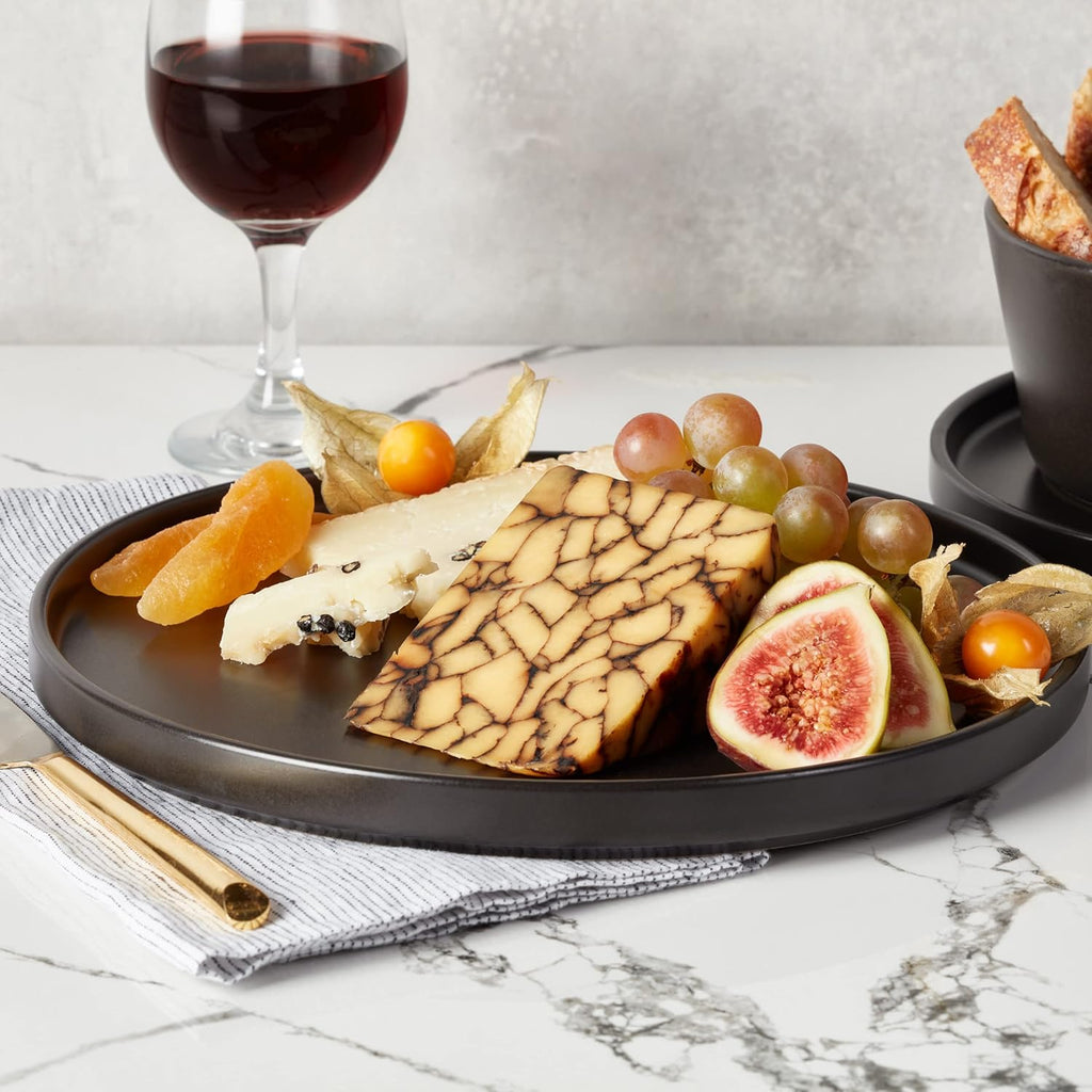 Celina Stoneware 16 Piece Modern Dinnerware Set, Plates and Bowls, Black Matte, Service for 4
