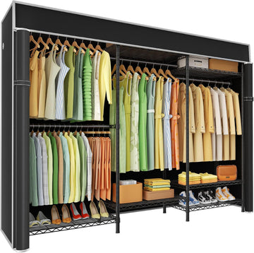 E13C Heavy Duty Closet Organizer System,Freestanding Clothing Racks for Hanging Clothes,Adjustable Garment Rack 63" W
