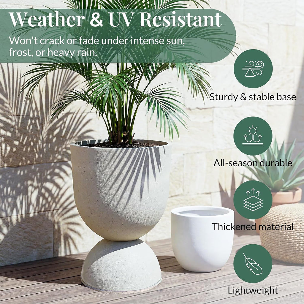 Planters Flower Pots, Large Plastic Urn Planters for Indoor Outdoor Plants, Beige Pedestal Planter Pots, 23 Inch Tall