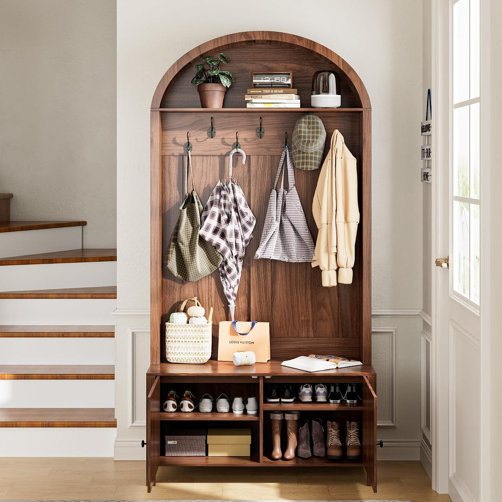 Hall Tree with Bench and Shoe Storage, Entryway Storage Bench with Coat Rack, 78.74" Coat Rack with 7 Hooks and