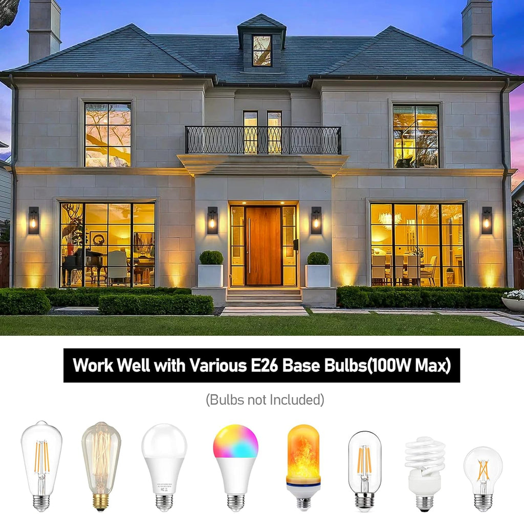 Outdoor Wall Light Fixtures, Exterior Waterproof Wall Lanterns, Porch Sconces Lighting with E26 Sockets & Glass Shades