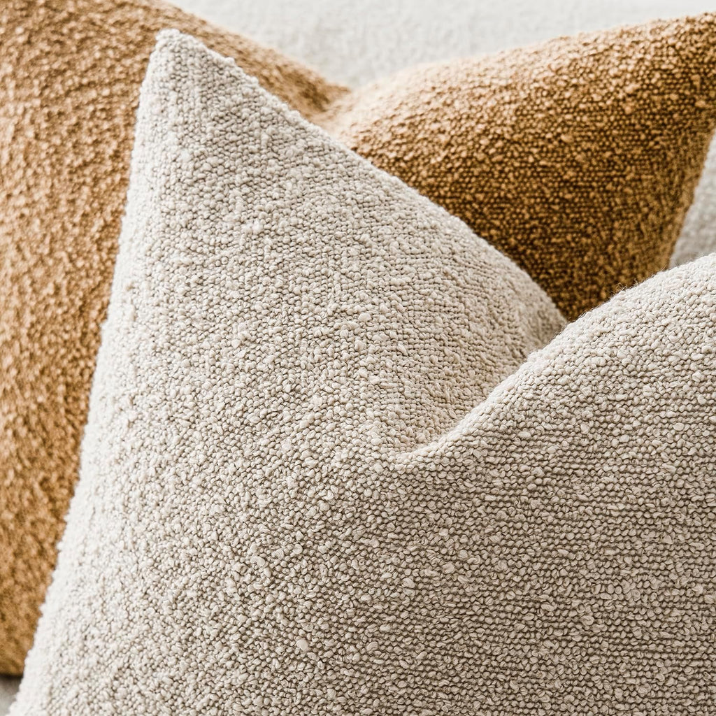 Textured Boucle Throw Pillow Covers Accent Solid Lumbar Pillow Cases Cozy Soft Decorative Couch Cushion Case for Chair Sofa Bedroom Living Room Home Decor, 12 x 20 Inch,Beige Oatmeal