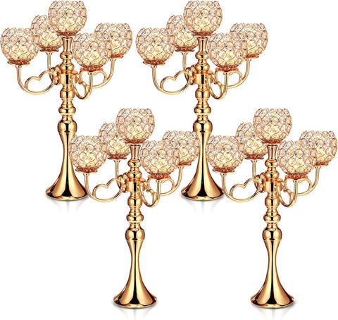4 Pcs 5 Arm Crystal Candelabra Centerpieces for Tables 21.5 Inch Tall Crystal Candle Holders Bowlrty Events Table