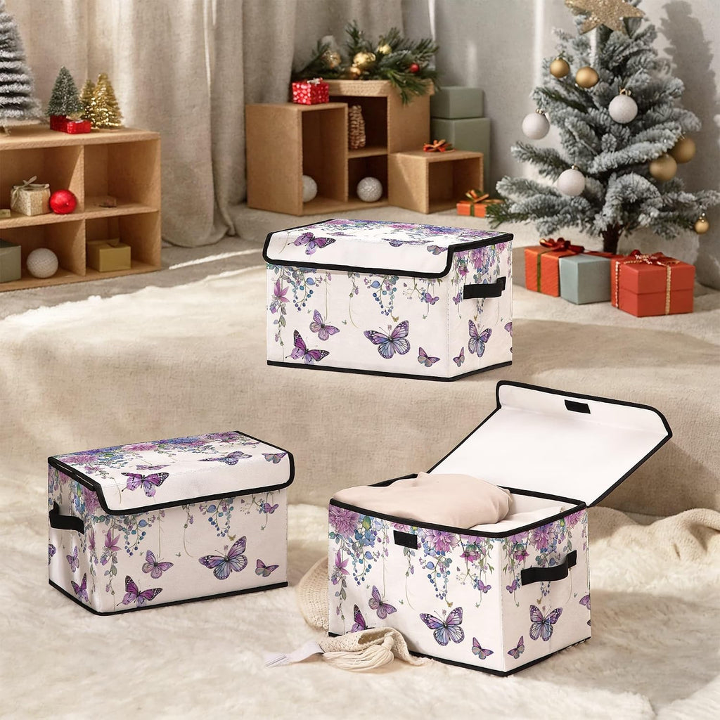 Fabric Storage Bins with Lids,Under Bed Storage Containers 3Pack | Stackable Clothes Storage Bins with Lids,Closet