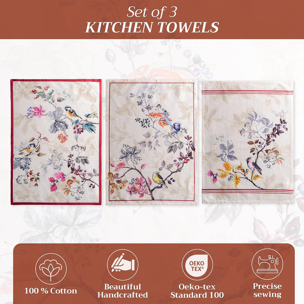 Kitchen Towels Set of 3 Reusable 100% Cotton 27.50" x 20" | Cloth Tea Dish Towels Absorbent with Hanging Loop Dining