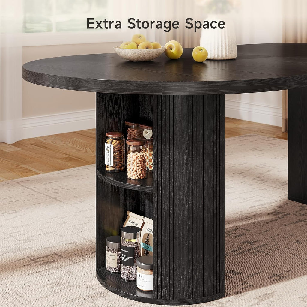 41-78 Inch Extendable Dining Table for 4-8, Fluted Expandable Kitchen Table with Storage, 2 Leaf, Mid Century Modern