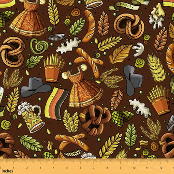 BBQ Fabric By The Yard, German Beer Upholstery Fabric, Dinner Sausage Grill Carnaval Food Decorative Fabric, German
