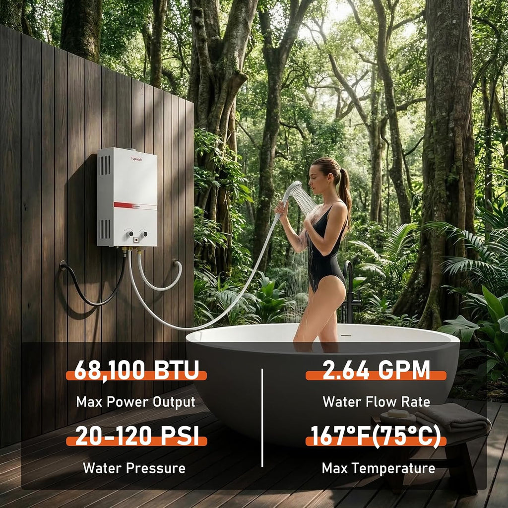Portable Propane Water Heater Tankless, 10L 2.64GPM Instant Gas Hot Water Heater 68