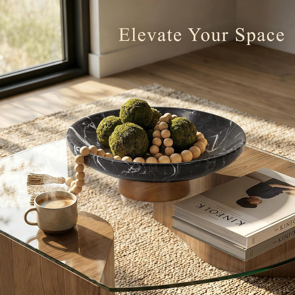 Marble Decorative Fruit Bowl Decor Entryway Pedestal Bowl - Black | 11" Handcrafted Natural Stone Dining Table