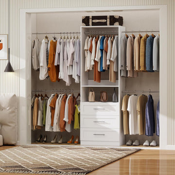 Closet System with 3 Drawers, 5-9FT Modular Organizer | Walk-in Closet Organizer System with 5 Expandable Hanging