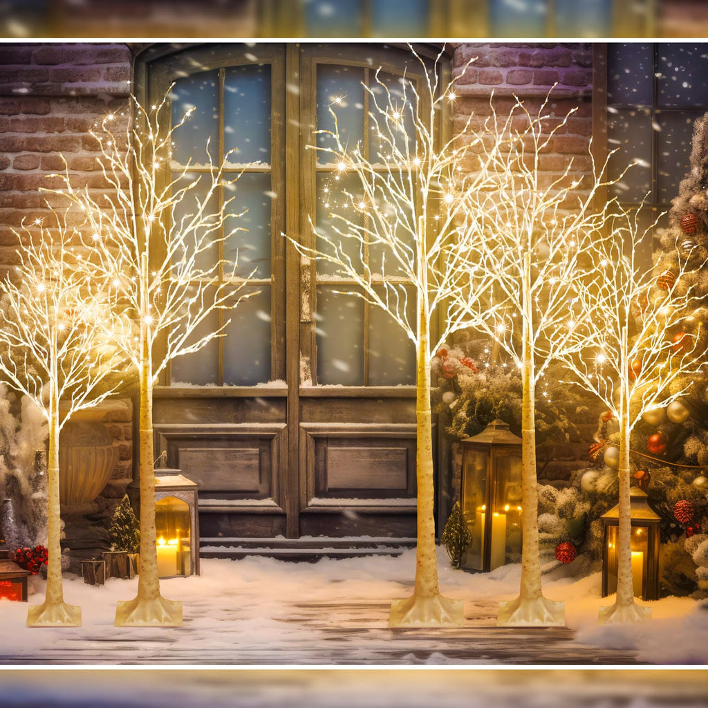 5 Pcs Lighted Birch Tree, 4ft 6ft 8ft, Warm White