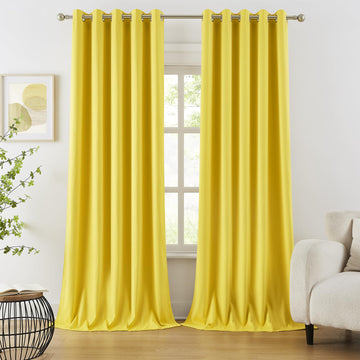 120 Inch Length Extra Long Yellow Illuminating Blackout Curtain Panels/Drapes Solid Room Darkening Bedroom Curtains