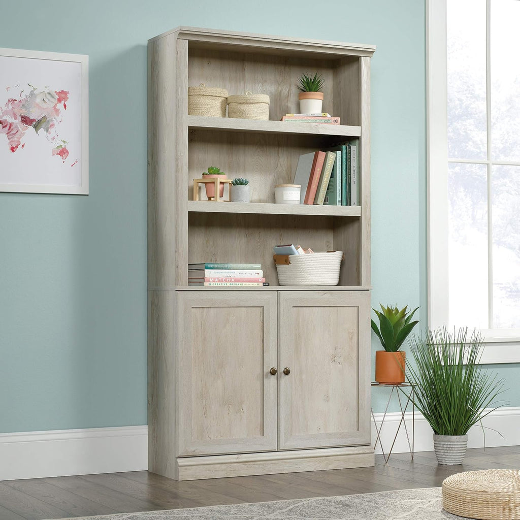 Miscellaneous Storage Bookcase with Doors, Adjustable Shelves, 5 Shelf Bookcase - Chalked Chestnut Finish