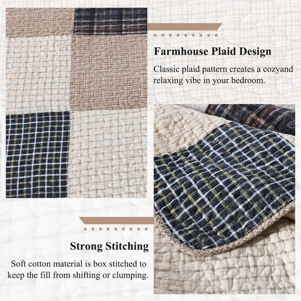 Quilt, Patchwork Plaid Quilt Set/Brown/Beige/Charcoal