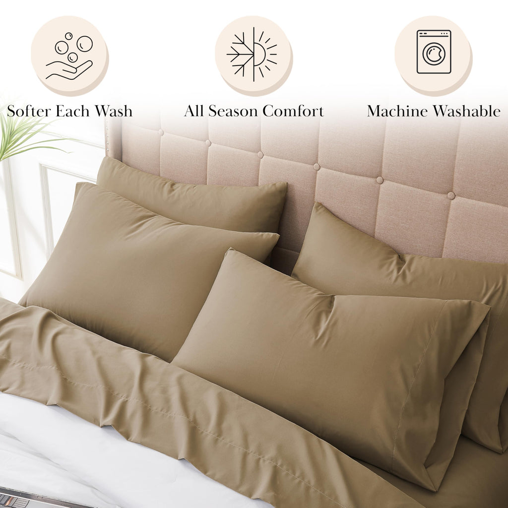 Microfiber Split King Sheets Set 16 Inch Deep Pocket 6 Piece Dark Taupe