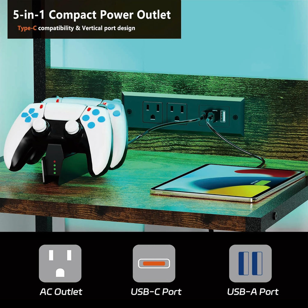 Nightstands Set of 2 with Outlet and USB C Port, Bedroom Night Stand with Led Lights and 3 Fabric Drawers, Matching