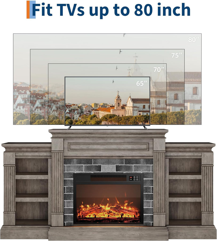 71 Inch Electric Fireplace with Matal, Fireplace TV Stand for TV Up to 80"