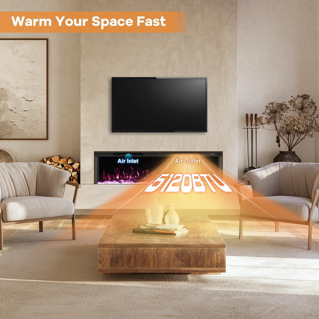 70" 3 Sided Electric Fireplace Insert, 3D LED Realistic Flame, Built-in Recessed Linear Fireplace Heater with Remote