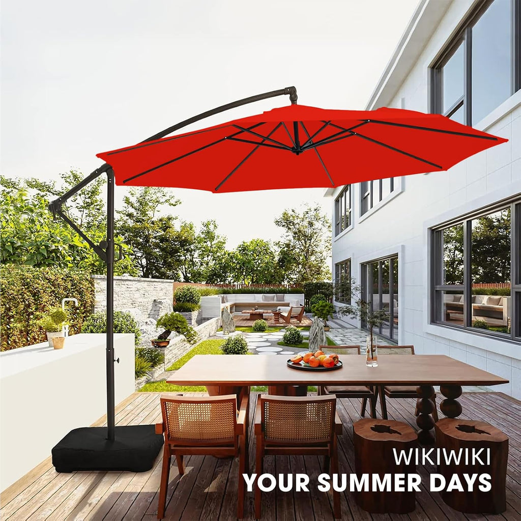 10ft Patio Umbrella with Base Included, Outdoor Offset Cantilever Umbrella, Infinite Tilt, Crank and Cross Base