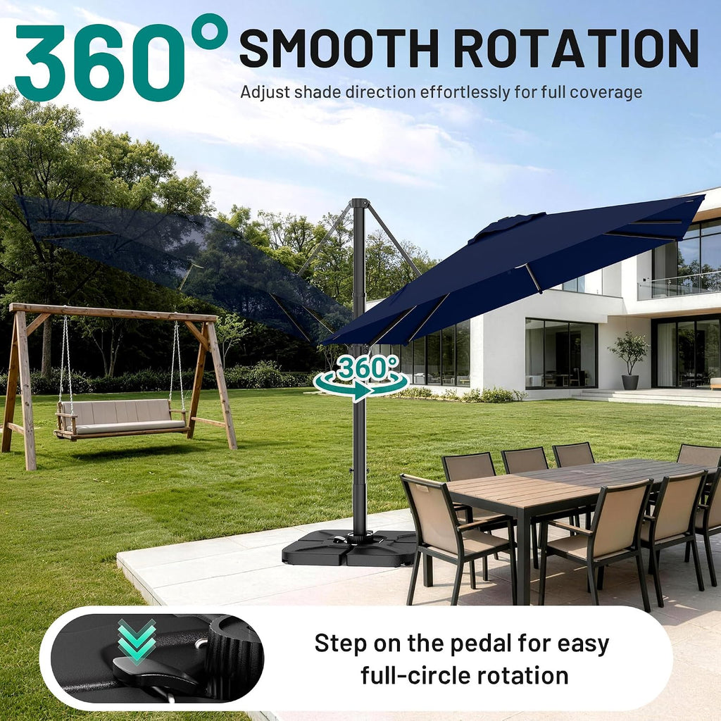 10 X 10FT Cantilever Patio Umbrella, 360-Degree Rotation Square Hanging Offset Umbrella with Crank