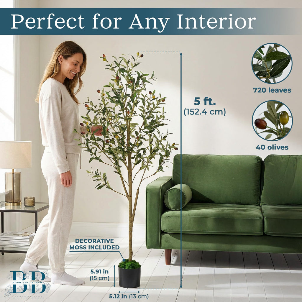 5ft Artificial Olive Tree with Insert Pot & Moss - Fake Indoor Plant